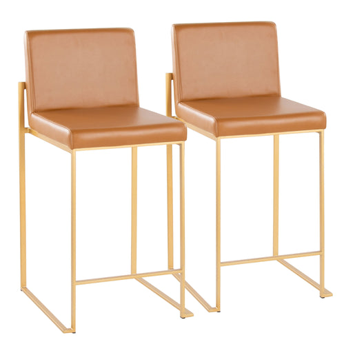 Lumi Source Fuji contemporary high back barstool set with sleek design and wooden legs, perfect for modern kitchen or bar area.