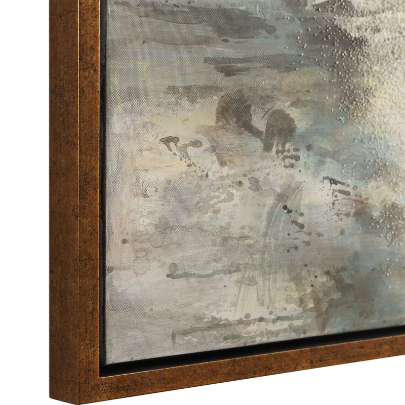 Behind The Falls beige abstract canvas art by Uttermost featuring flowing, textured brushstrokes and a serene, modern design.