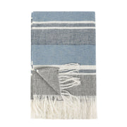 Classic Home Lima throw blanket in Capri Blue and dark gray, soft and cozy fabric, draped over a neutral background.