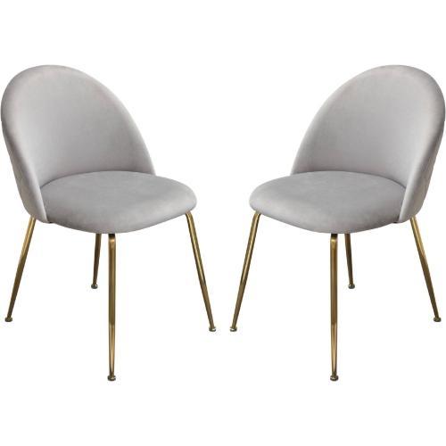 Lilly Set of (2) Dining Chairs in Grey Velvet w/ Brushed Gold Metal Legs