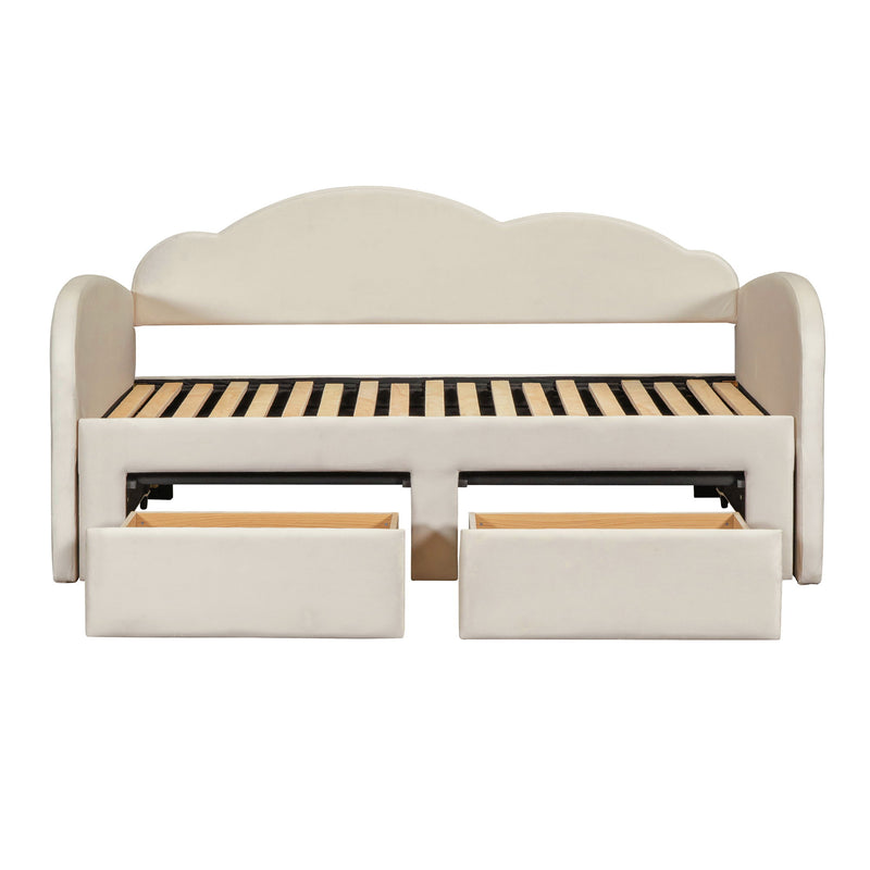 Upholstered Daybed With Cloud-Shaped Backrest, Trundle & 2 Drawers And USB Ports - R&R Furniture Gallery (Fountain Valley, CA)