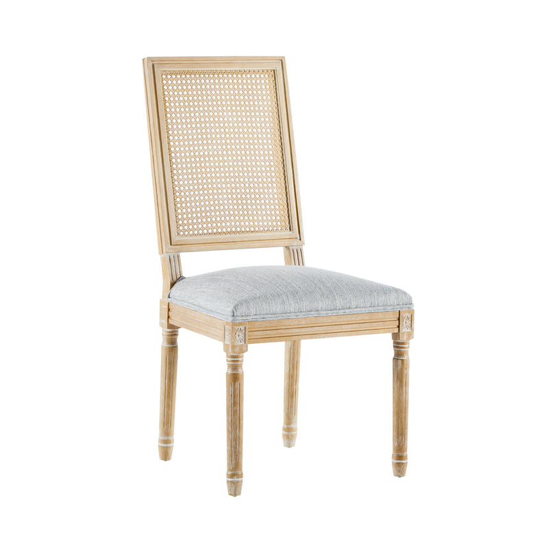 French Country Dining Chair With Rectangular Cane Backrest And Smooth Upholstered Seating - R&R Furniture Gallery (Fountain Valley, CA)