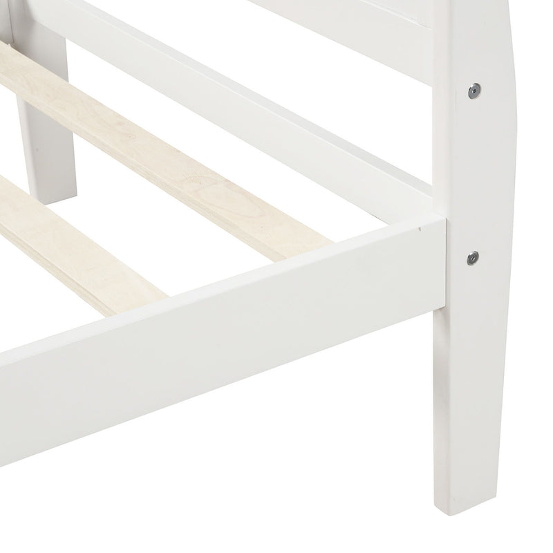 DreamHaus platform bed frame with headboard and footboard, featuring wooden slat support and sturdy construction.