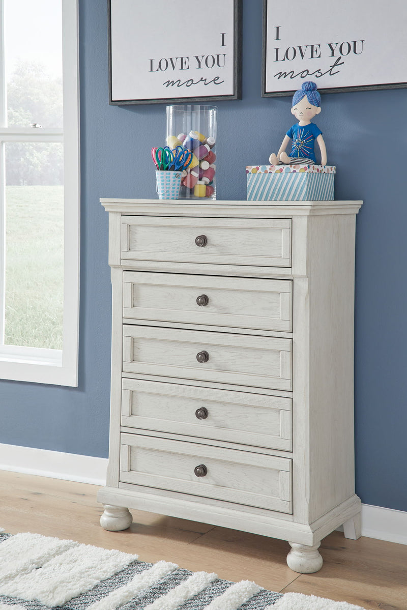 Robbinsdale - Five Drawer Chest - Youth - Antique White - R&R Furniture Gallery (Fountain Valley, CA)