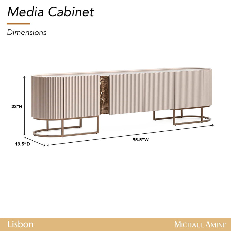 Lisbon - Media Cabinet - Silky Cream / Bronze - R&R Furniture Gallery (Fountain Valley, CA)