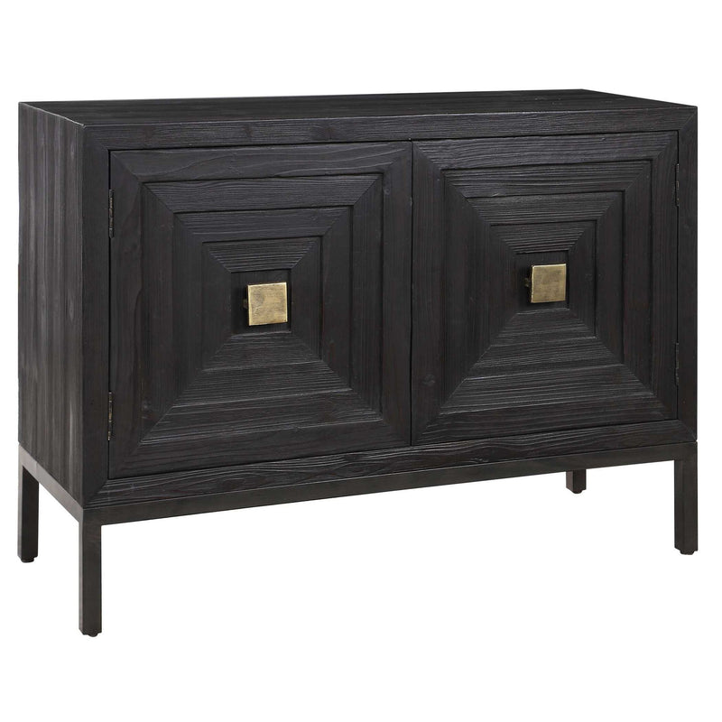 Uttermost Aiken accent cabinet with a sleek wood finish and modern design, featuring cabinet doors and decorative hardware.