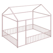 Halcyon Home metal canopy bed frame with fence, sturdy metal construction, ideal for a cozy and stylish house bed setup.