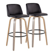 Lumi Source Toriano fixed-height contemporary barstools with swivel and round footrest, set of 2, featuring sleek modern design.