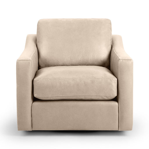 Classic Home Aspen swivel chair with a rounded back and cushioned seat, featuring a sleek wooden base and modern design.