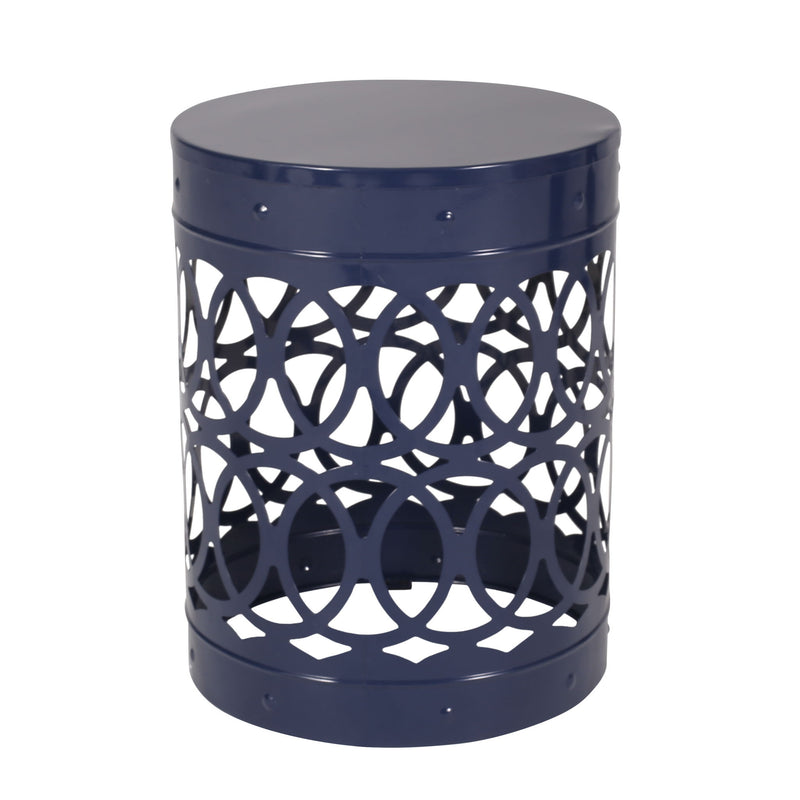 Set of two Noble House Delight powder coated iron end tables with a sleek, modern design and circular tabletop surfaces.