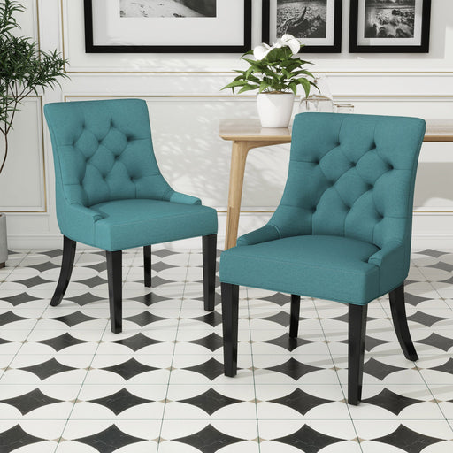 Dining Chair (Set of 2) With Upholstered Diamond Tufting And Espresso Birch Legs - Teal - R&R Furniture Gallery (Fountain Valley, CA)
