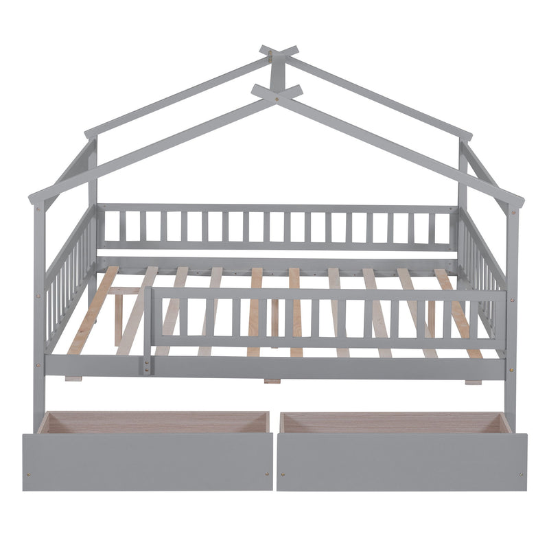 DreamHaus house bed with built-in storage drawers, ideal for kids' bedrooms, featuring a cozy house-shaped design and practical storage.