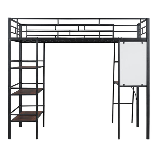 Loft Metal Bed With 3 Layers Of Shelves And Desk, Stylish Metal Frame Bed With board - R&R Furniture Gallery (Fountain Valley, CA)