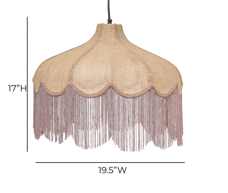 Buchanan - Jute Fringed Scalloped Pendant Light - Pink - R&R Furniture Gallery (Fountain Valley, CA)