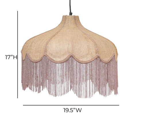 Buchanan - Jute Fringed Scalloped Pendant Light - Pink - R&R Furniture Gallery (Fountain Valley, CA)
