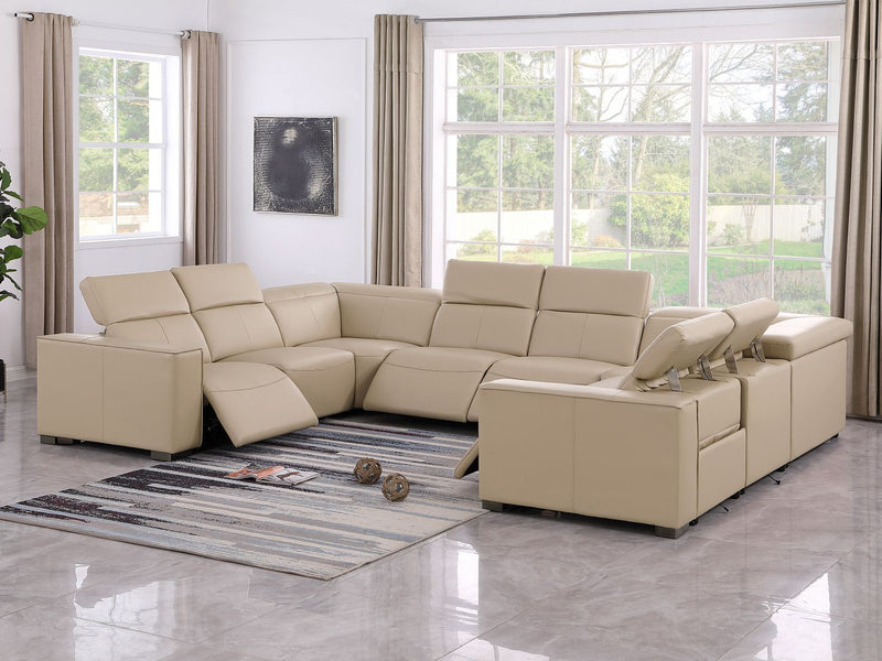 1208 - 8 Piece U Shaped Leather Sectional With 4 Power Recliners And Power Headrests - Beige
