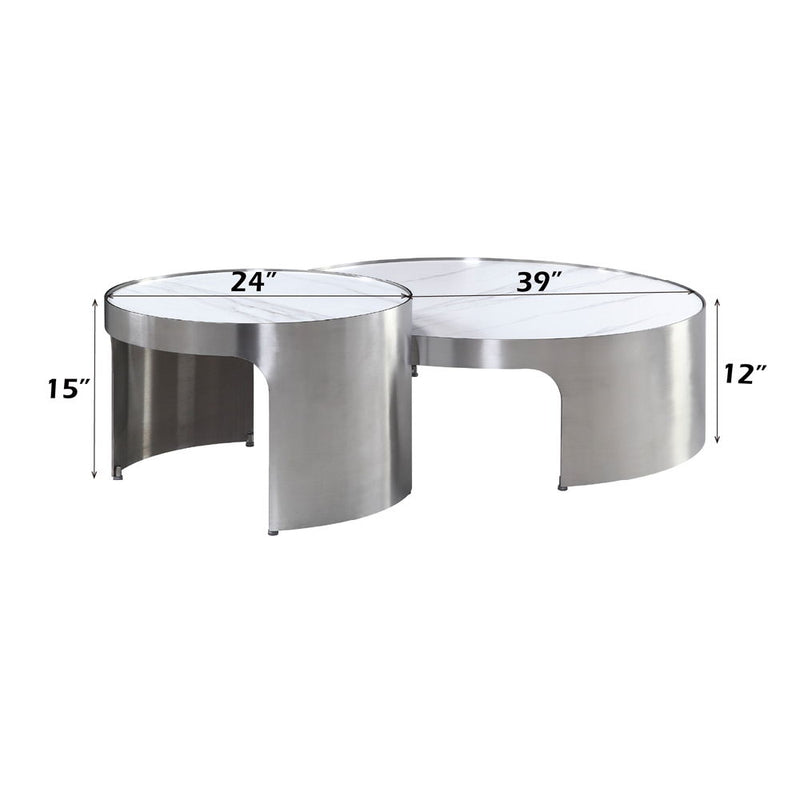 Abilene - Nesting Coffee Table Set - Marble Top & Brush Silver - R&R Furniture Gallery (Fountain Valley, CA)