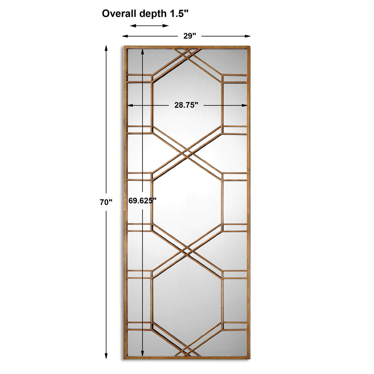 Uttermost Kennis Leaf Leaner Mirror with gold frame, featuring a stylish, botanical-inspired design and full-length reflection.