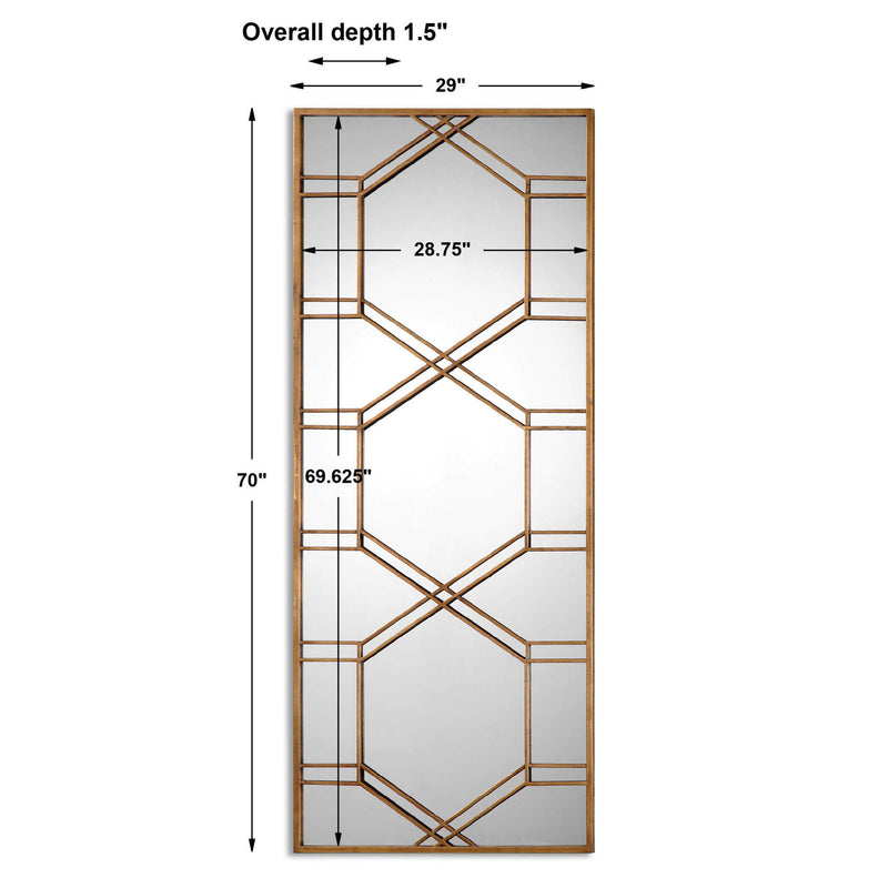 Uttermost Kennis Leaf Leaner Mirror with gold frame, featuring a stylish, botanical-inspired design and full-length reflection.