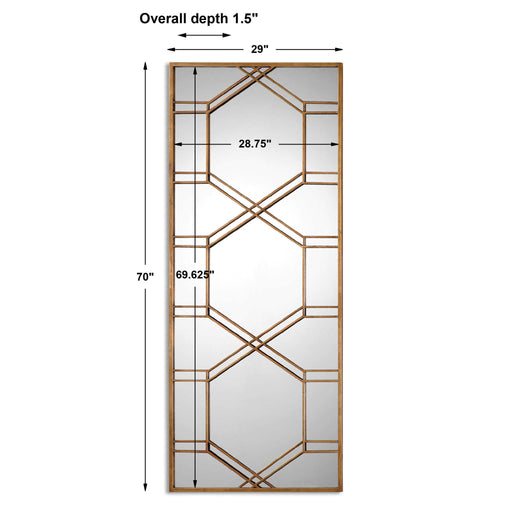 Uttermost Kennis Leaf Leaner Mirror with gold frame, featuring a stylish, botanical-inspired design and full-length reflection.