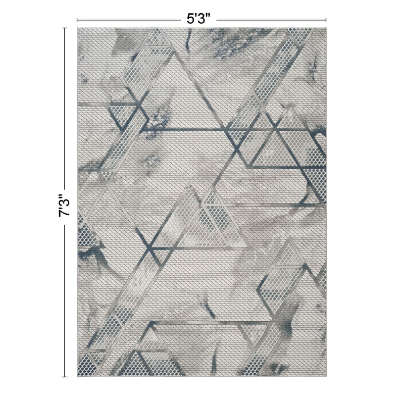 Geometrix - 5'3" X 7'3" Area Rug & Geometric, 3D Effect - Ivory / Gray - R&R Furniture Gallery (Fountain Valley, CA)