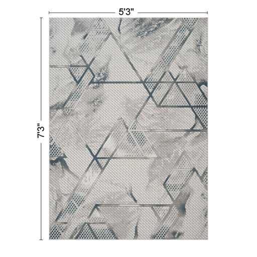 Geometrix - 5'3" X 7'3" Area Rug & Geometric, 3D Effect - Ivory / Gray - R&R Furniture Gallery (Fountain Valley, CA)