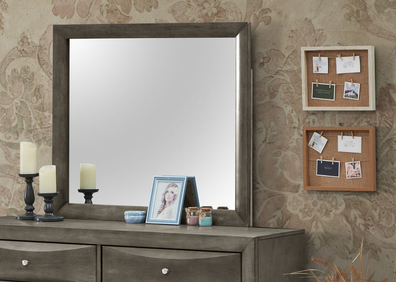 Modern design mirror by Glory Furniture featuring a sleek rectangular frame, reflecting a stylish home decor setting.