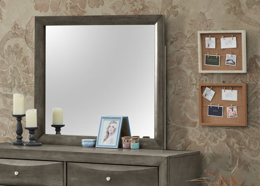 Modern design mirror by Glory Furniture featuring a sleek rectangular frame, reflecting a stylish home decor setting.