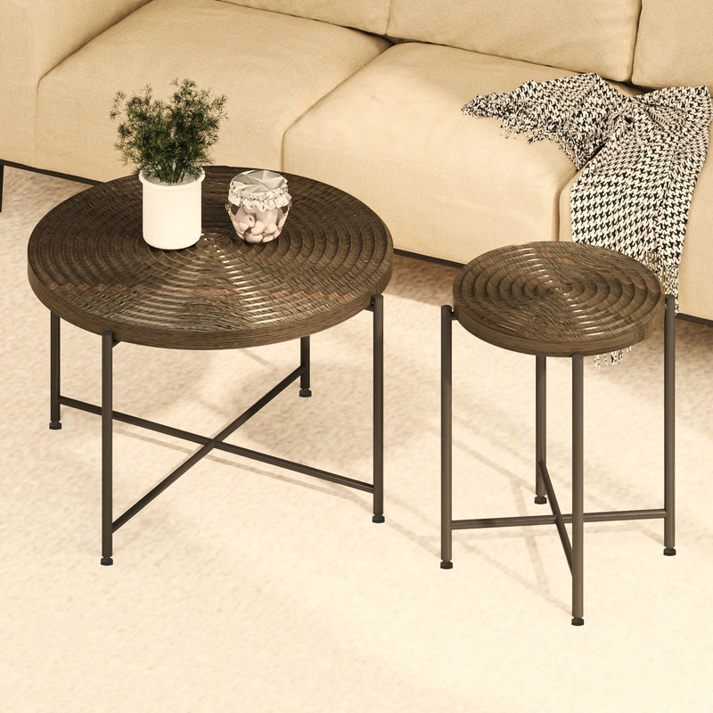 Coffee And End Table Set Waterproof Cover, Distressed Cylindrical Design, Legs Classic Rustic Charm (Set of 2) - R&R Furniture Gallery (Fountain Valley, CA)