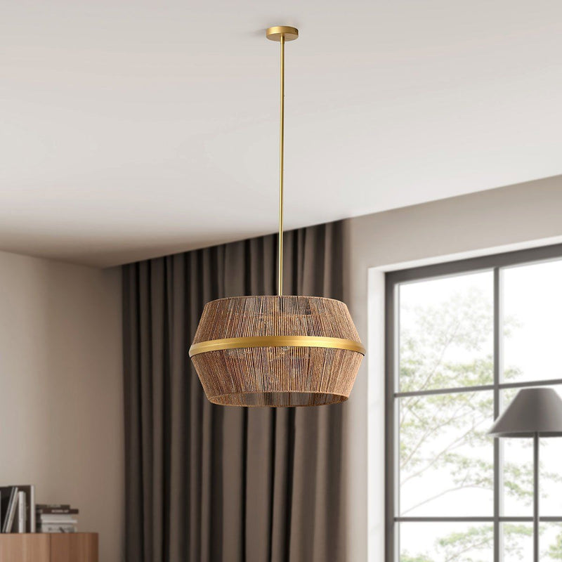 Wendy - Rattan Round Chandelier - Natural/Gold - R&R Furniture Gallery (Fountain Valley, CA)