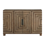 Uttermost Layton geometric console cabinet in light brown wood finish with modern accent cabinet design.