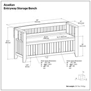 Handcrafted Acadian entryway storage bench by Simpli-Home with wooden seat and built-in storage compartment.
