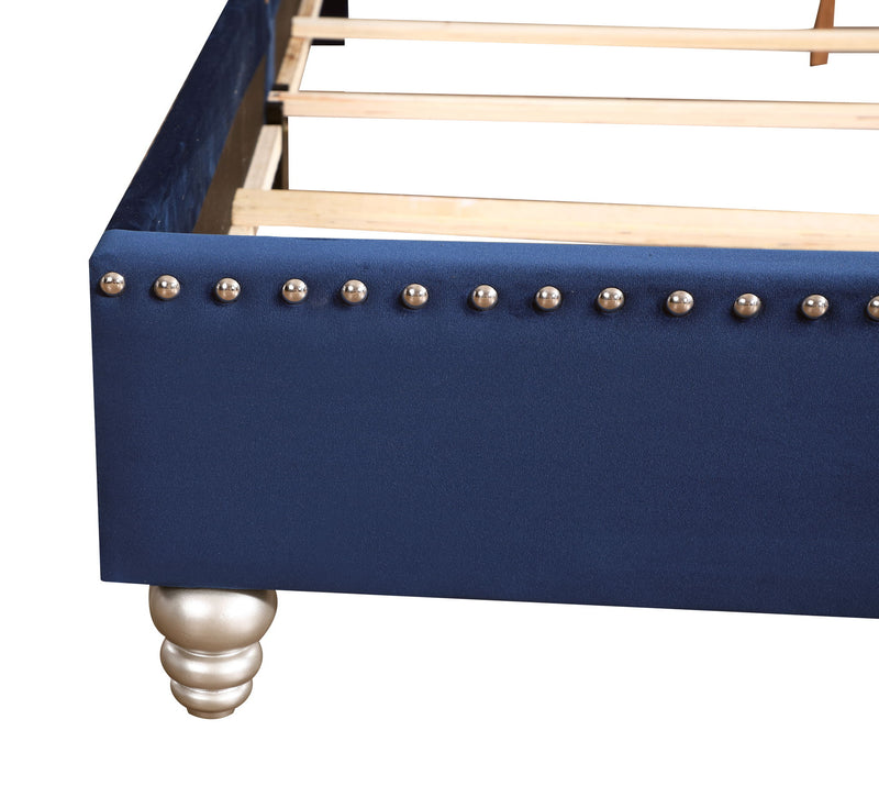 Elegant transitional upholstered bed by Glory Furniture featuring a padded headboard and plush fabric for a stylish bedroom centerpiece.