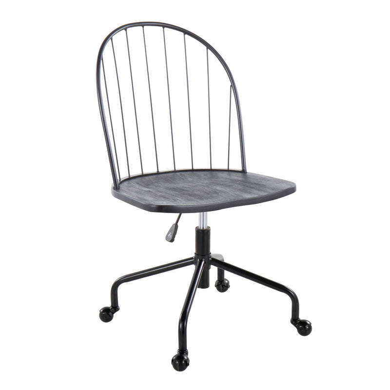 Black Riley Farmhouse adjustable high back office desk chair by Lumi Source, featuring a sturdy wooden frame and ergonomic design.
