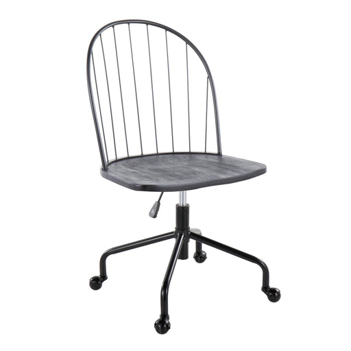 Black Riley Farmhouse adjustable high back office desk chair by Lumi Source, featuring a sturdy wooden frame and ergonomic design.