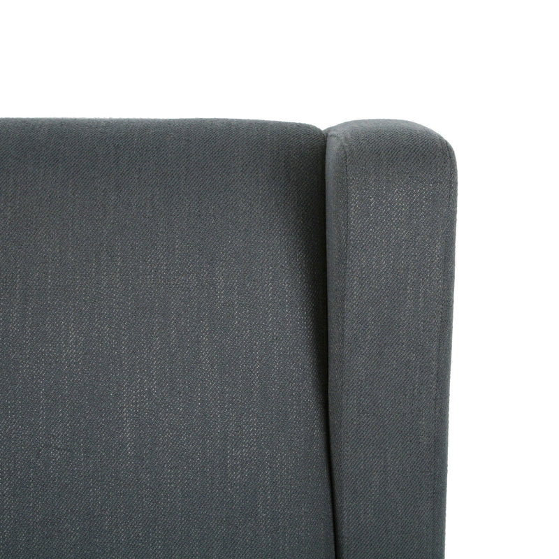 Noble House Landau contemporary fabric upholstered swivel recliner chair with cushioned seat and backrest, showing its swivel base and plush fabric.