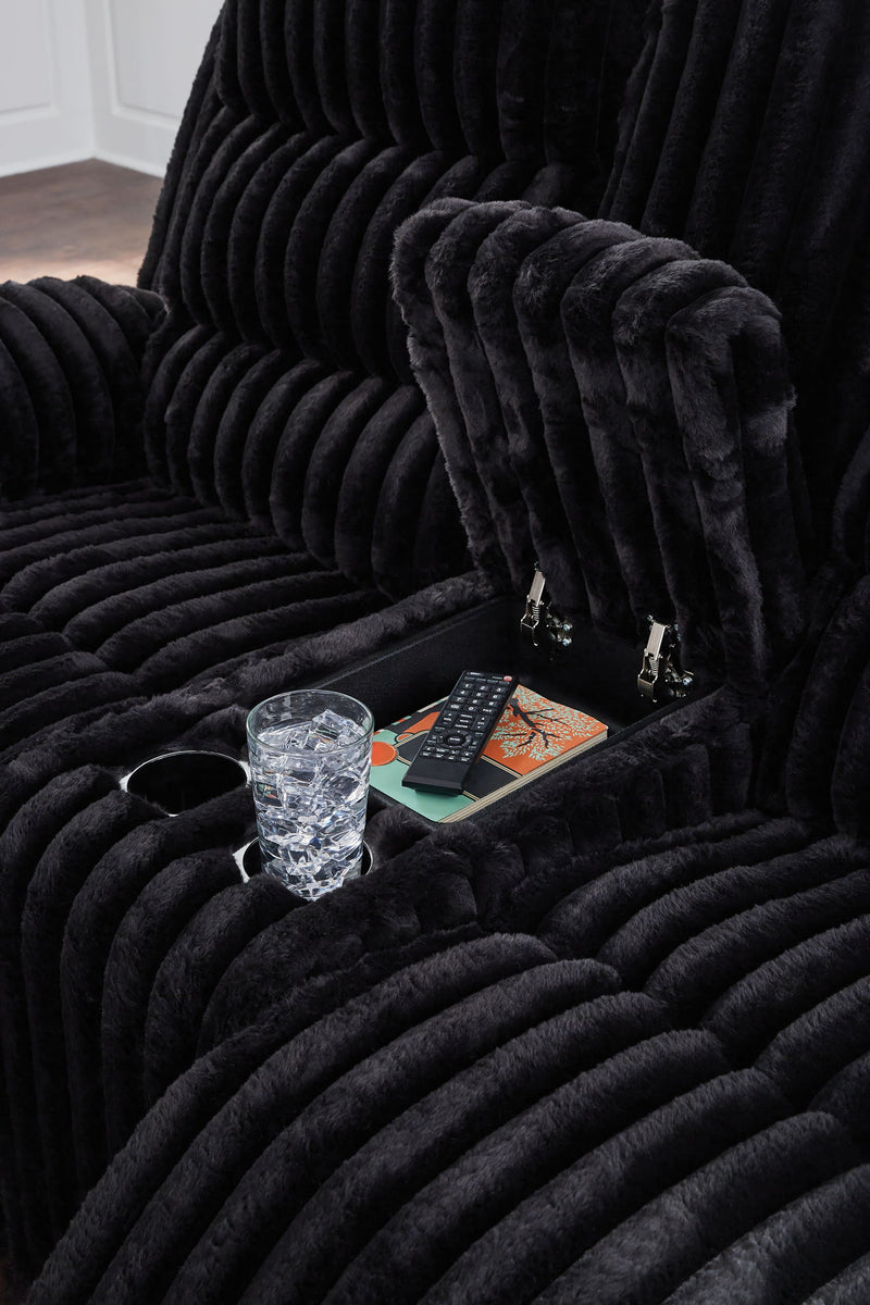 Rhine Falls - Double Reclining Power Loveseat With Console - Onyx - R&R Furniture Gallery (Fountain Valley, CA)