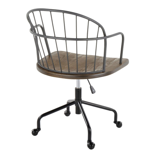 Lumi Source Riley farmhouse adjustable office chair with wooden finish and cushioned seat, ideal for modern home office desks.
