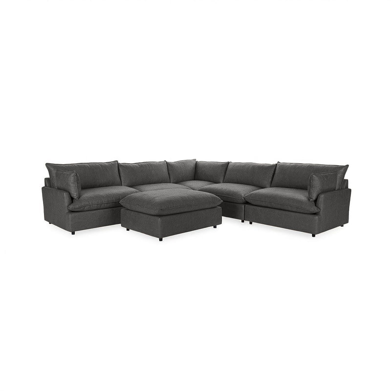 Classic Home Caplan 6-piece modular sectional with ottoman, modern 2-piece living room set, featuring plush cushions and versatile seating.