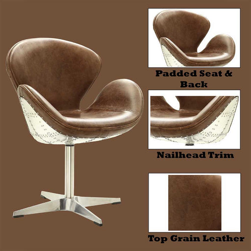 Brancaster - Accent Chair With Swivel - Retro Brown Top Grain Leather & Aluminum - R&R Furniture Gallery (Fountain Valley, CA)