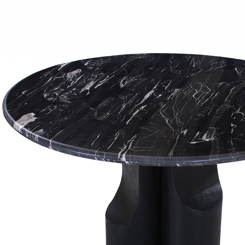 Kinton - Round Dining Table With Natural Marble Top - Black - R&R Furniture Gallery (Fountain Valley, CA)