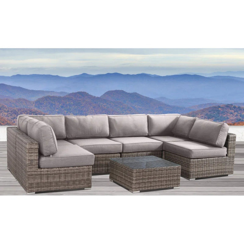 6 Person Wicker Seating Group With Premium Cushions - Gray Mix - R&R Furniture Gallery (Fountain Valley, CA)