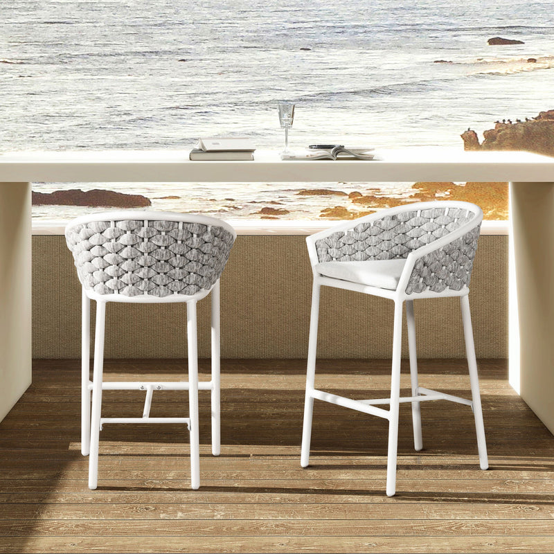 Rowan - Rope Barrel Low Back Patio Counter Stool (Set of 2) - Optic White - R&R Furniture Gallery (Fountain Valley, CA)
