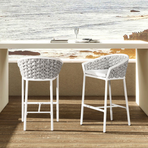 Rowan - Rope Barrel Low Back Patio Counter Stool (Set of 2) - Optic White - R&R Furniture Gallery (Fountain Valley, CA)