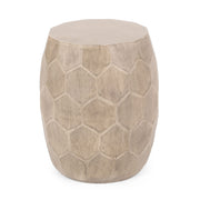 Outdoor lightweight concrete side table by Noble House with natural finish, perfect for patio or garden decor.