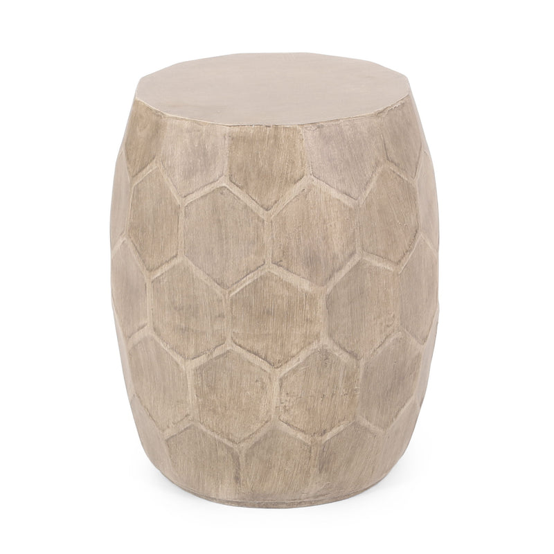 Outdoor lightweight concrete side table by Noble House with natural finish, perfect for patio or garden decor.