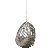 Noble House Morris Teardrop hanging chair with chain and water-resistant cushions, suspended for outdoor relaxation.