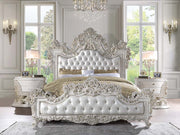 Adara - Eastern King Bed - Pearl White Synthetic Leather & Antique White - R&R Furniture Gallery (Fountain Valley, CA)