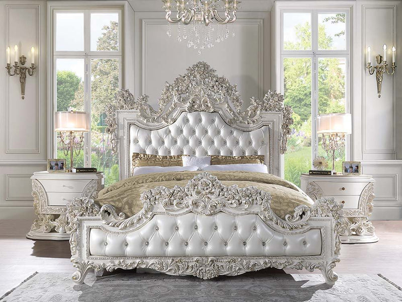 Adara - Eastern King Bed - Pearl White Synthetic Leather & Antique White - R&R Furniture Gallery (Fountain Valley, CA)