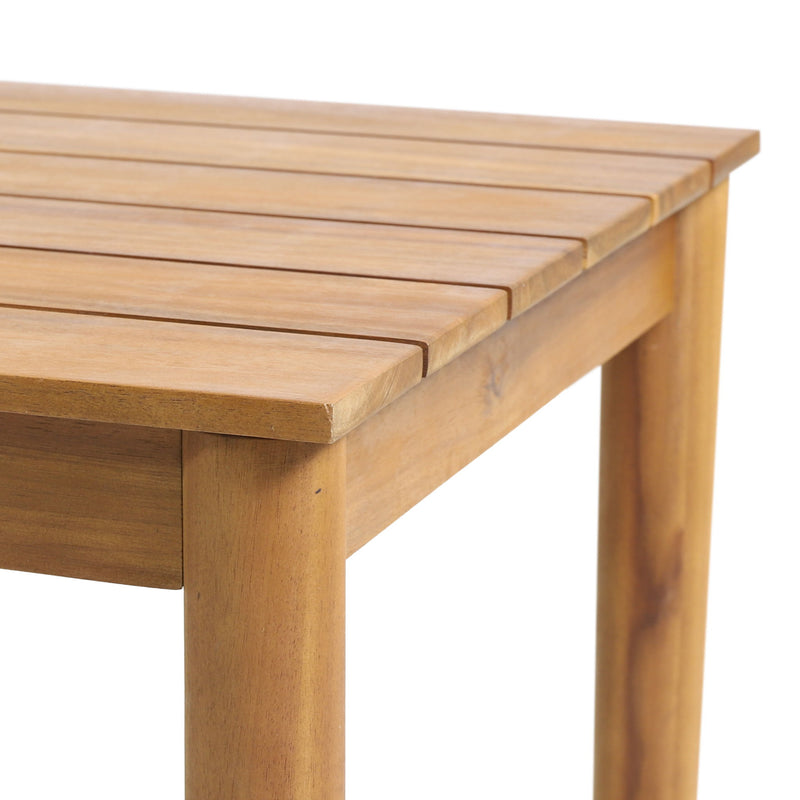 Outdoor square side table with slatted teak top and wooden frame from Noble House, ideal for patio or garden use.